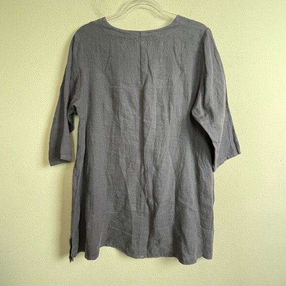 Match Point USA Linen Lagenlook Gray Tunic Top Size S Patch Pockets‎ - Picture 2 of 5